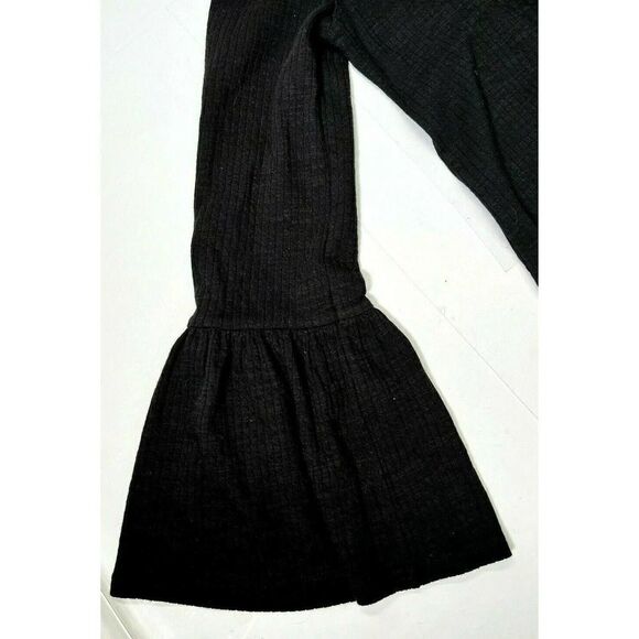 Anthropologie Porridge Small Black Top Shirt Ribbed Bell Sleeve Keyhole Back New - Picture 8 of 12
